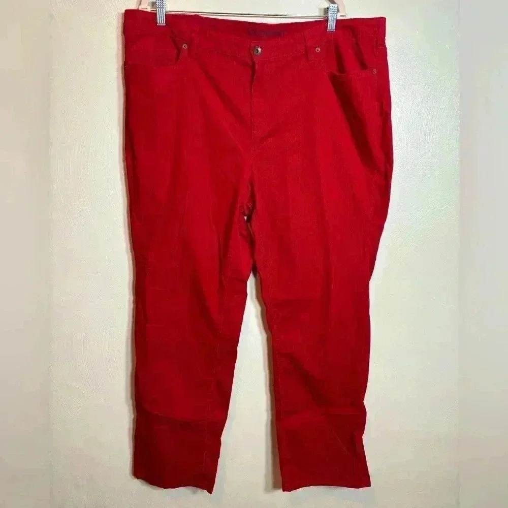 Lands End Women's Plus‎ Corduroy Mid Rise Pants Red Size 20W